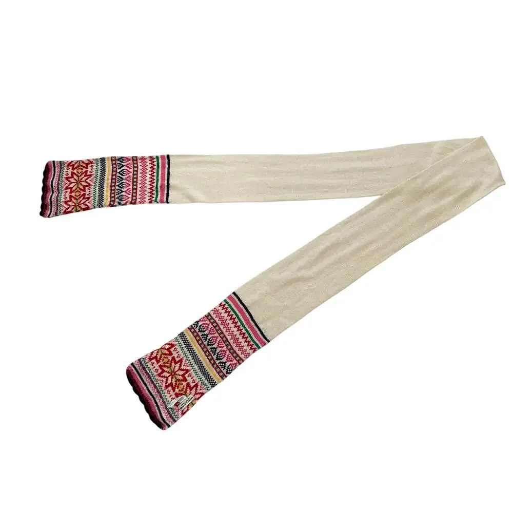 American Eagle Outfitters Cotton Angora Blend Red, Cream Fair Isle Skinny Scarf